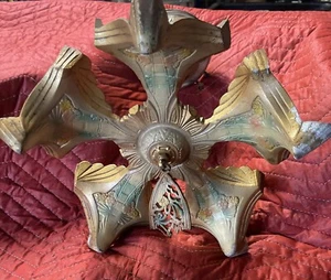 Art Deco Slip Shade Light Fixture 5 Light Polychrome Polychromatic - Picture 1 of 10