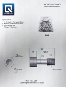 Millimeter Wave Waveguide Captive Screws 4-40 Thread - Qty = 50 pcs - Picture 1 of 2