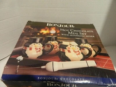 BonJour Conjunto de 4 Canecas de Cerâmica Chocolate Quente Boneco de Neve Férias Misturador Automático - Imagem 1 de 4