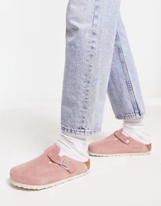 BIRKENSTOCK BOSTON GENUINE SHEARLING LINED CLOG PINK CLAY SUEDE SZ 9-9.5US/ 40EU - Picture 1 of 11