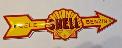 SHELL ARROW YELLOW GARAGE! PORCELAIN EMAILLE / ENAMEL SHIELD, SIGN, PLATE RETRO - Image 1 of 2