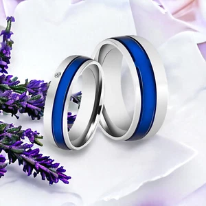 Engagement Ring Wedding Ring Partnership Stainless Steel Ring Partner Ring Blue Women's Men - Picture 1 of 9