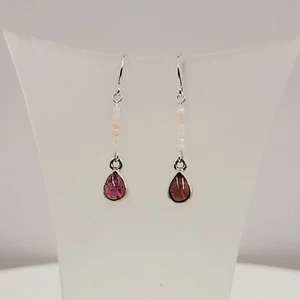 Tourmaline Opal Earrings, Pink Tourmaline, Peruvian Pale Pink Opal Beads - Picture 1 of 4