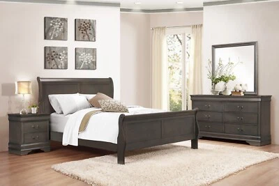 NUEVO Juego de Dormitorio Queen King Twin Completo 4 Piezas Gris Trineo Clásico Tradicional B/D/M/N Foto 1 de 4