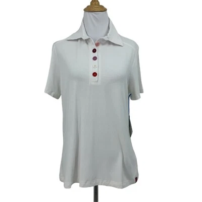 Lija Relaxed Polo Shirt Size L Relaxed Golf White Short Sleeve Multicolor Button - Image 1 of 4