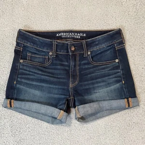 American Eagle Denim Shorts Damen 6 Midi Super Stretch Bündchen abgeschnitten 3" Schrittlänge - Bild 1 von 9