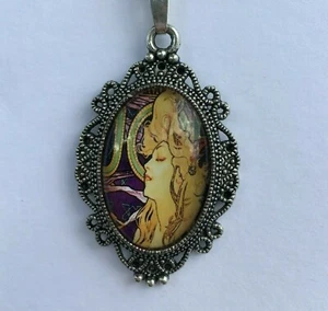 COLGANTE DE CAMEO ART NOUVEAU DAMA FOLIE BERGERE ESTILO VICTORIANO ESTILO PLATA - Imagen 1 de 5