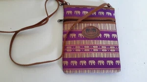 Thailand Bag Crossbody Small Pouch/ Bag Purple Elephant Print Souvenir Pre-owned - Picture 1 of 9