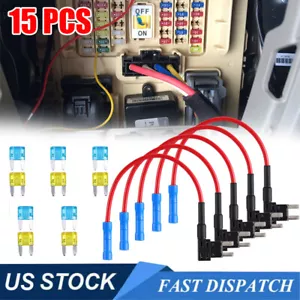 15PCS Fuse TAP Adapter Kit 12V 15 Amp 20Amp Car Add-a-circuit Mini ATM APM Blade - Picture 1 of 11