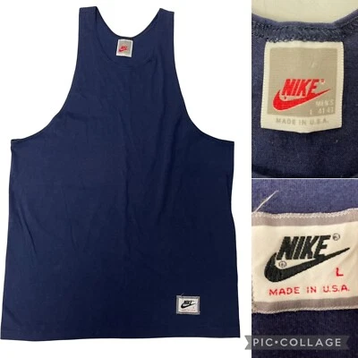 Vtg 80's NIKE Red Tag Blue Logo Workout Tank Top GYM Athletic 50/50 Muscle Shirt - Image 1 of 4