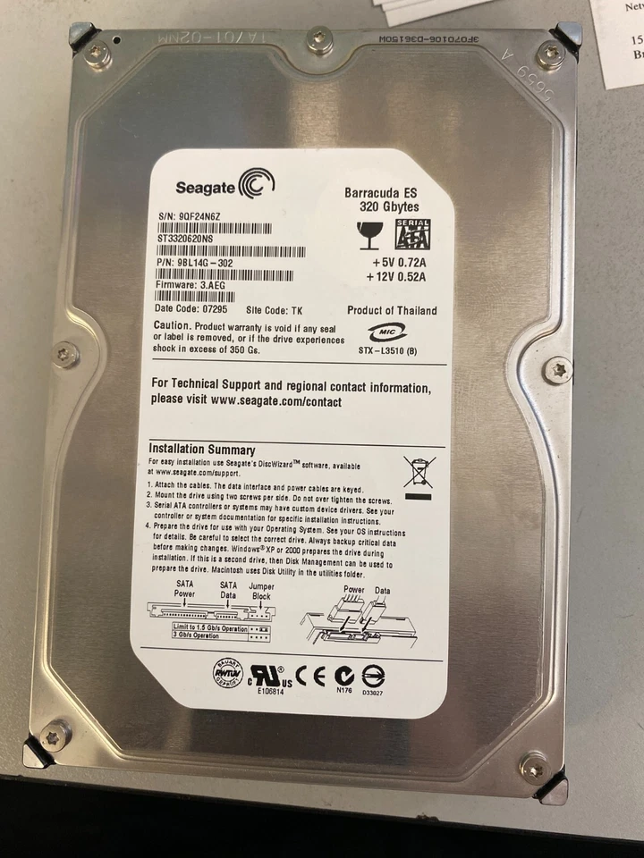 SEAGATE BARRACUDA SATA (ST3320620NS) 320 GB P/N 9BL14G-302 - Image 1 of 1
