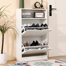 KUMIUNION Shoe Cabinet, White Narrow Shoe Cabinet with 2 Flip Doors & Adjustable