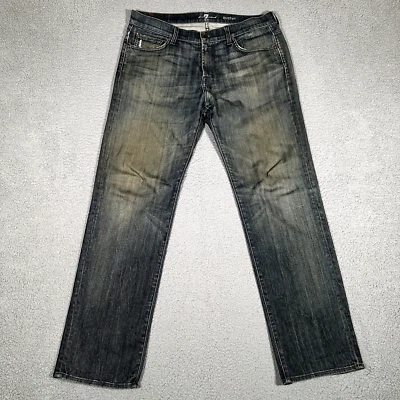 7 For All Mankind Jeans Mens 36x33 Blue Austyn Straight Fit Denim USA Made Logo - Image 1 of 4
