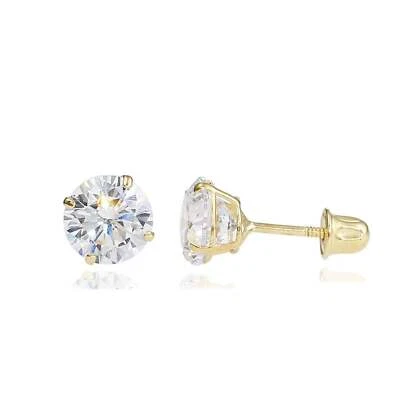 14K Gold GRA Certified D-VVS1 Round Moissanite Screw Back Studs Earrings - Image 1 of 4