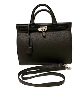 Italian Leather Handbag Top Handled Bag Crossbody Strap Gray $848 NWT - Picture 1 of 18