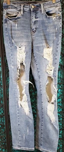 JUDY BLUE JEANS WOMENS 5/27 STRAIGHT DESTROYED STRETCH ZIP BOHO HIPPIE EARTHY - Picture 1 of 22