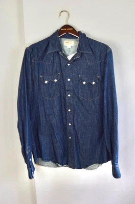 RRL Men’s Blue Denim Shirt Western Solid Wear Sawtooth Size Extra-Large XL - Image 1 of 4