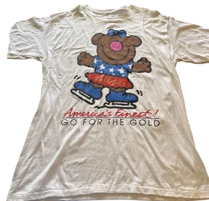 Vintage 80s Tultex Go For The Gold Ice Skating Bear Tshirt Size XL - Bild 1 von 6
