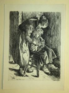 Eugène ALLUAUD (1866-1947) EAU FORTE FEMME ENFANTS PAYSANNES LIMOUSIN CROZANT - Imagen 1 de 5