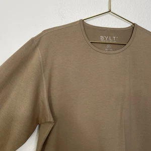 BYLT Premium Basics Shirt Medium Drop Cut Lux Long Sleeve Crew Brown Performance - Picture 1 of 9
