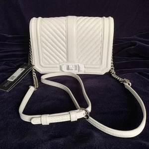 Borsa a tracolla Rebecca Minkoff Chevron pelle trapuntata SM Love BIANCO OTTICO - Foto 1 di 8