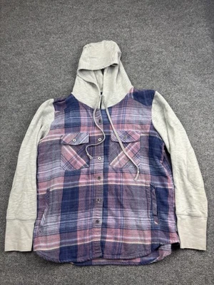 Columbia Canyon Hooded Shirt Jacket Womens XL Blue Plaid Flannel Shacket - Image 1 of 4