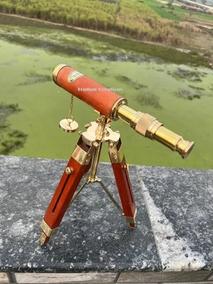 Telescopio náutico de latón antiguo dorado de 10 pulgadas con trípode regalo Foto 1 de 4