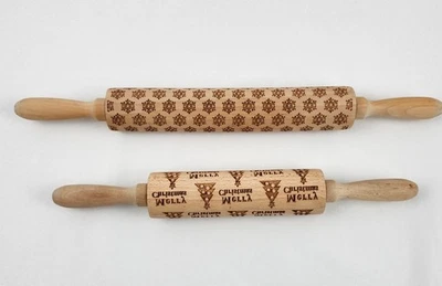 Wooden Rolling Pins Embossed Merry Christmas Trees Winter Holiday Snowflakes - Image 1 of 4