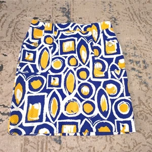 Harold's Geometric Design Skirt Women Size 4 100% Cotton Blue Yellow White - Picture 1 of 5