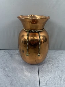 Hammered Copper Vase With Rope Tassel Design 8.5" - Picture 1 of 8