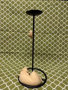 Vintage Holz & Metall Katze & Maus Kerzenhalter-einzigartiger handgeschnitzter Stil-12" H - Bild 1 von 6