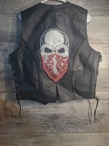 Alpha Cycle Gear Masked Skull Black Leather Vest Size Ladies L Conceal Carry - Bild 1 von 9