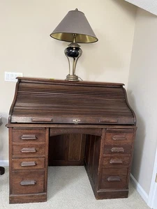 Antique Solid Oak Roll Top Desk - Picture 1 of 3