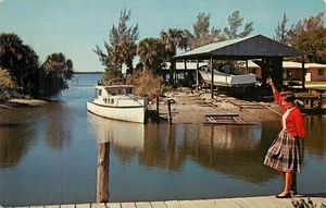 Vintage pm 1967 Englewood Florida Boat Docks Gulf of Mexico Postcard - Picture 1 of 2