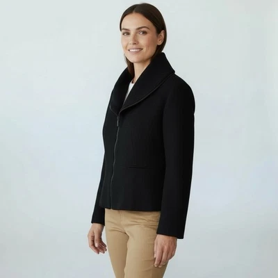 Jaqueta de noite Lafayette 148 tamanho 4 lã virgem preta ajustada com zíper evento carreira - Imagem 1 de 4