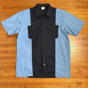 Dickies Mens XLarge Two Tone Work Shirt Short Sleeve Button Up Blue Black - Picture 1 of 10