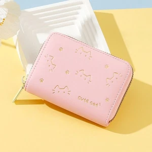Pu Short Coin Purse Kawaii Small Zipper Wallet Cute Cat Pattern Wallet Student - Picture 1 of 17