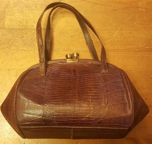 Vintage, Brown, Authentic Alligator, Baguette Handbag (1940s) - Picture 1 of 11
