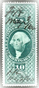 U. S. Revenue ~ Scott R95c ~ 1862-71 ~ $10 green ~ MORTGAGE ~ XF ~ USED - Picture 1 of 1