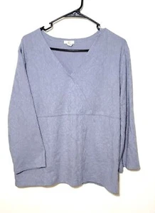 J Jill Womens sz XL blue long sleeve vneck stretch fold textured floral print - Picture 1 of 9