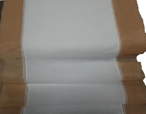 Tendina a vetro Larga 40cm Colore Bianca con bordi Beige Già Rifinita Misto Lino - Imagen 1 de 3
