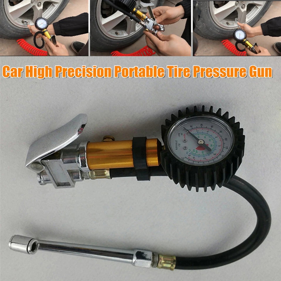 Pistola de presión de neumáticos de alta precisión para automóviles motocicletas con manguera flexible Foto 1 de 4