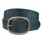 Casual Style Leather Belt in Teal Snake Print
