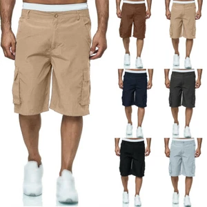 Mens Elasticated Waist Cargo Shorts Casual Work Combat Pocket Joggers Half Pants - Picture 1 of 29