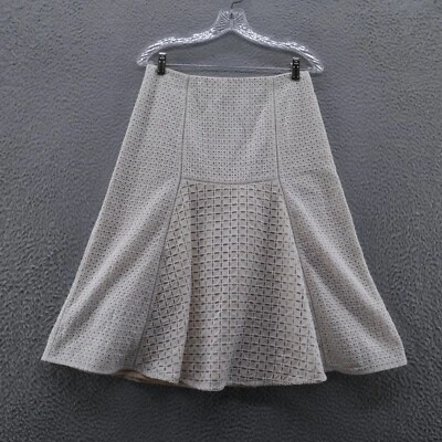 Falda midi plisada J Crew para mujer talla 6 blanca con ojales naturales recortados preppy Foto 1 de 4