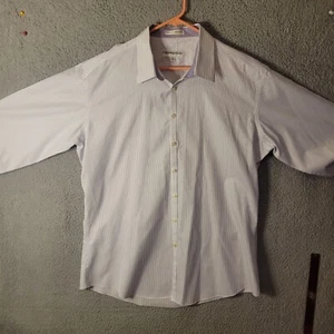 Camisa de vestir Jhane Barnes para hombre púrpura a rayas manga larga talla 18 alta abotonada - Imagen 1 de 12