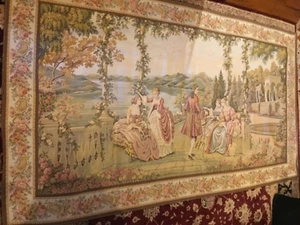 VINTAGE ANCIEN TAPIS SCÈNE TAPISSERIE FRANÇAISE 88”x 50” GRAND - Photo 1 sur 8
