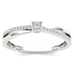 10k White Gold 0.13 Ct Diamond Halo Engagement Wedding Ring For Women Size 7 - Picture 1 of 5