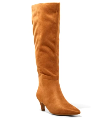 Women's Kendra Chestnut Kitten Heel Tall Dress Boots with Memory Foam Insole New - Image 1 of 3
