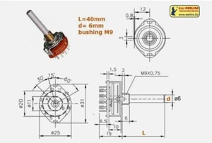 Alpha commutatore 2 vie 5 posizioni rotativo M9, switching, d: 6mm, SR2511F-0205 - Foto 1 di 6